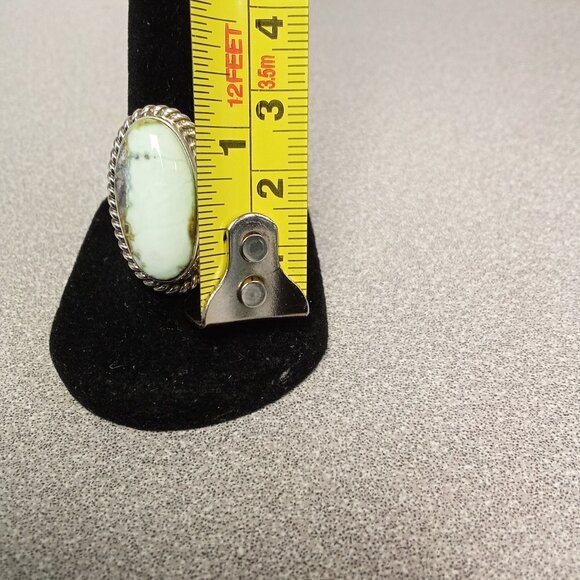 Sterling Silver Navajo Handmade Beautiful Oval "Dry Creek"  Turquoise Ring - Picture 4 of 7